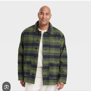 Houston White Green and Black Plaid Lightweight Shirt Jacket Medium